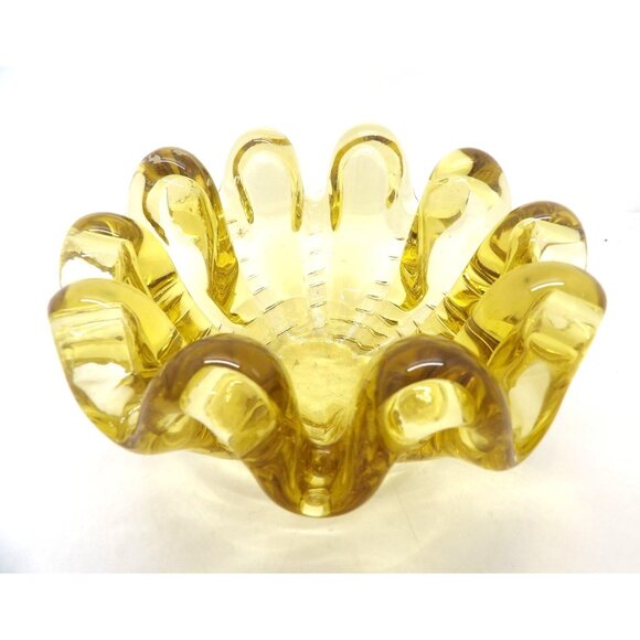 Murano Other - Murano Art Glass Ruffled Pinched Edged Amber Bowl/Ashtray preowned